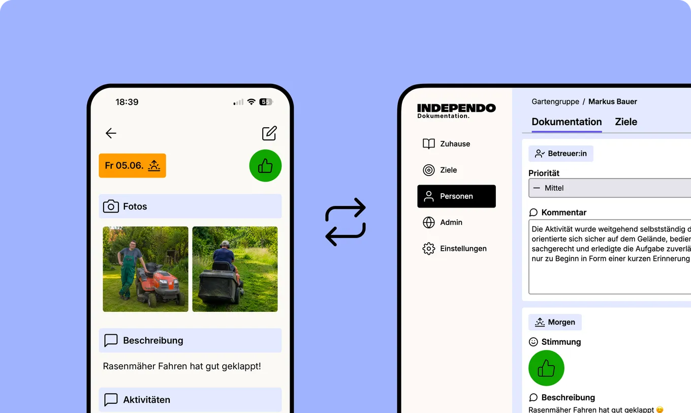 Tagebuch-Einträge werden im Independo Portal zusammengeführt